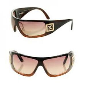 Vintage Y2K CC Sunglasses 5085 Brown 161825 Ski Shield Trendy Wraparound Frames